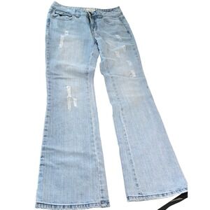 Y2K Blue Spice Women's Jeans 28x31 Mid Rise Bootcut Light Wash Snaps Embroidered